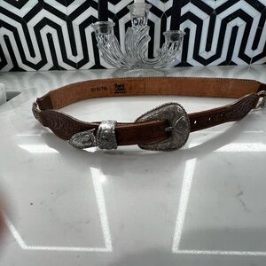 Women’s Tony Lama Brown Leather Belt with Silver Buckle